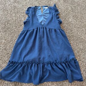 Altar'd State Blue Ruffle Sleeve V-Neck Casual Dress